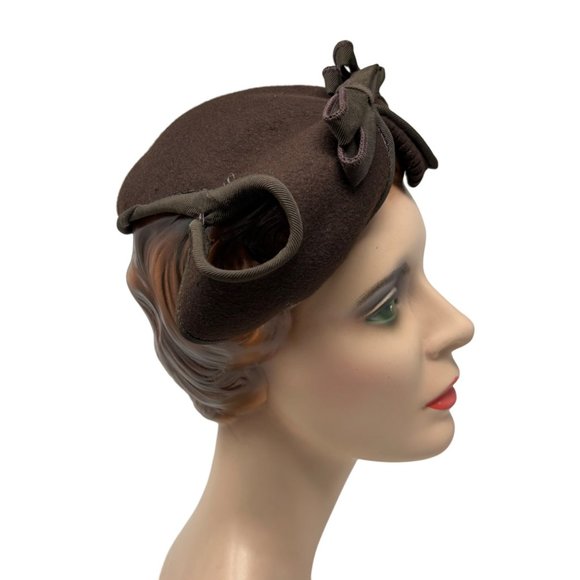 Vintage Bows Hat Scalloped Chocolate Brown Wool Calot Cap main image 10